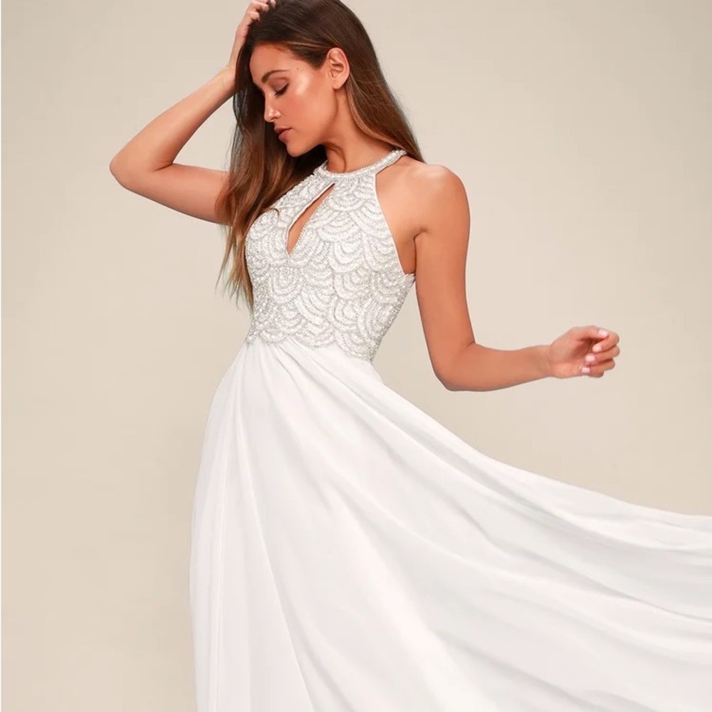 Lulu’s Principessa White Beaded Maxi Dress NWT size 2